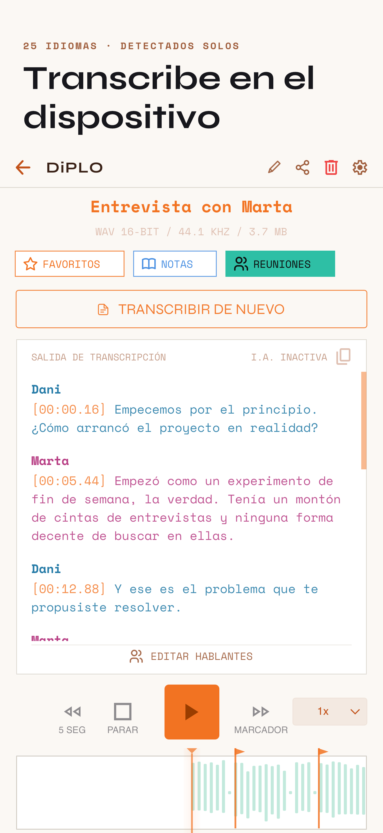 Transcripción con marca de tiempo en cada línea