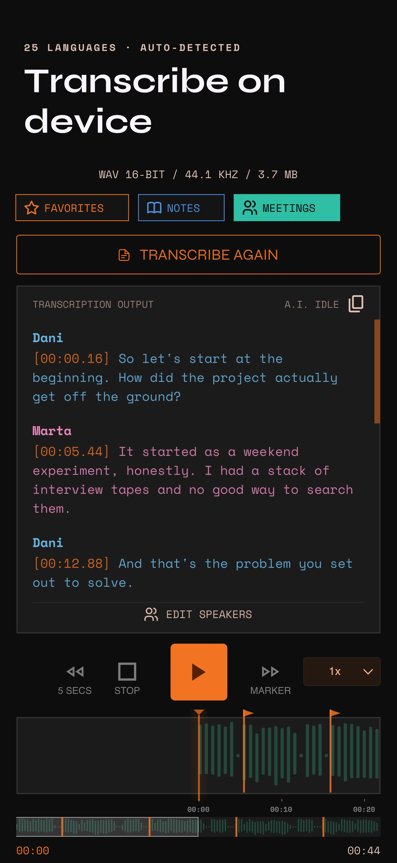 Transcript with a timestamp on every line