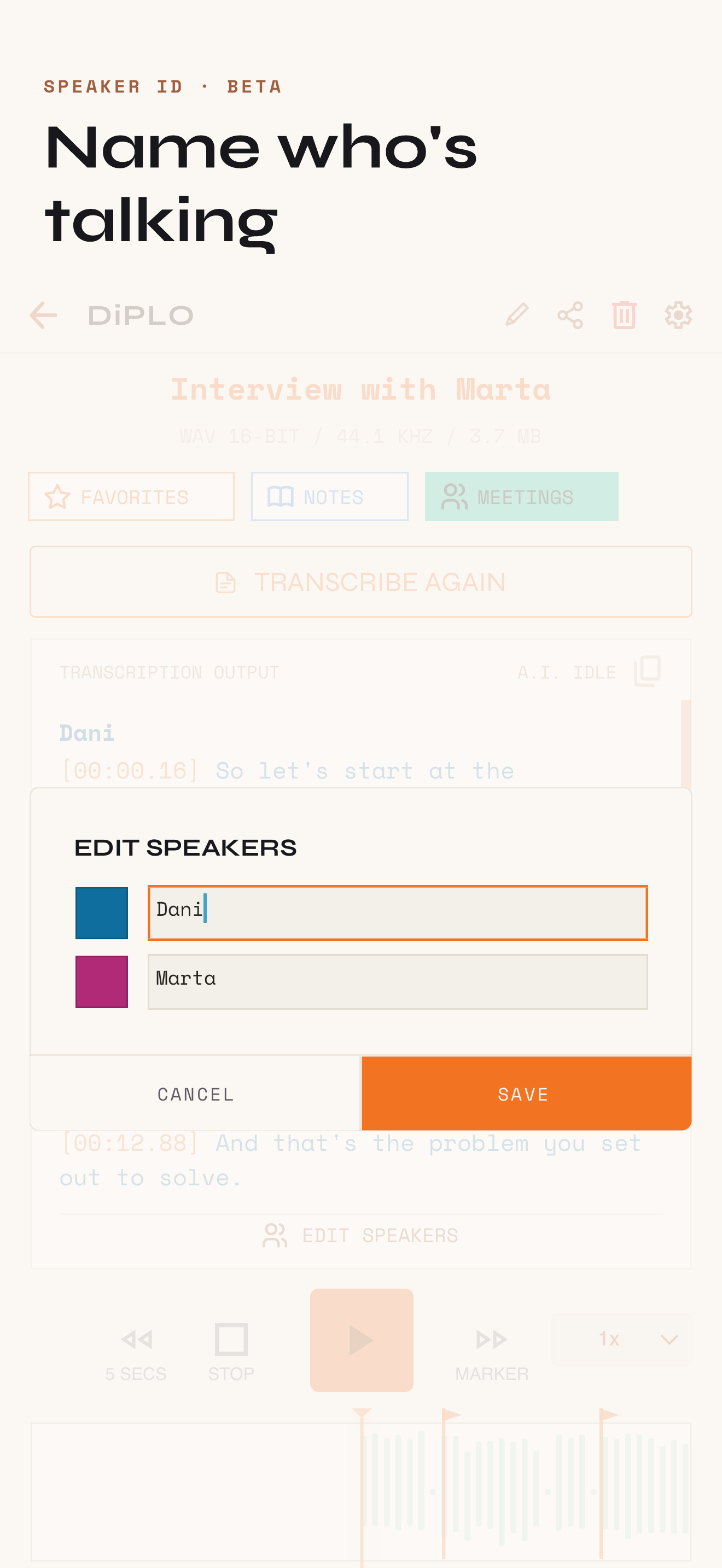 Speaker identification splitting the transcript by who is talking