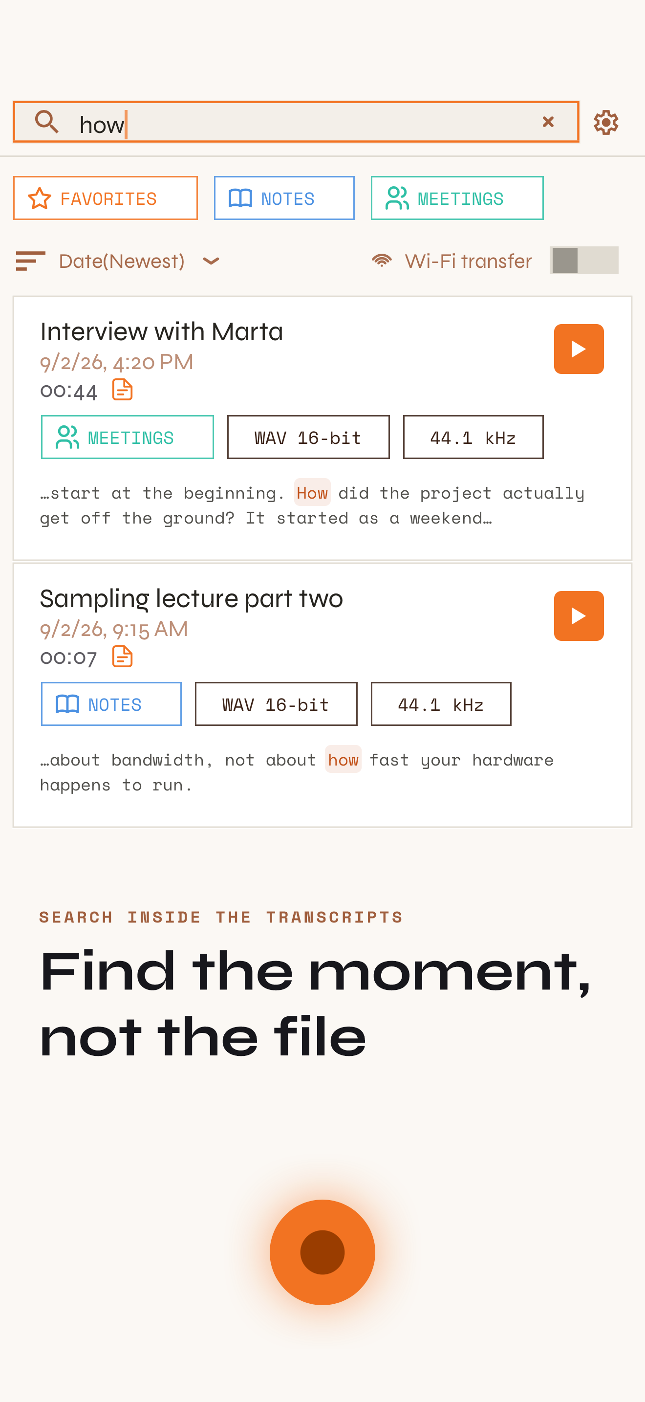 Searching inside every transcript