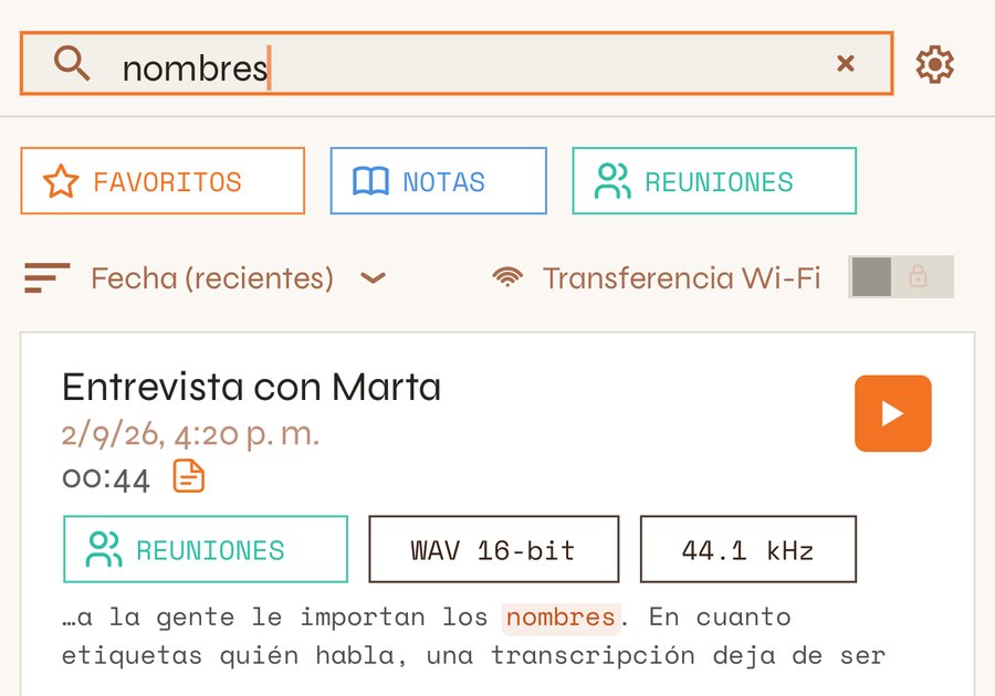 Búsqueda que encuentra una palabra dentro de una transcripción