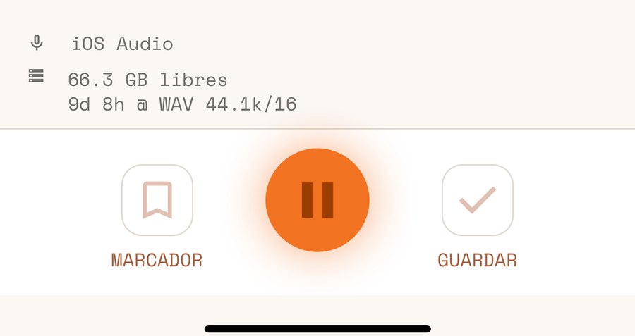 Los tres botones de la grabación: MARCADOR, pausa y GUARDAR