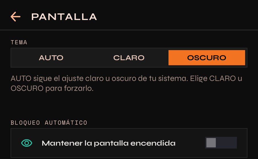 Ajustes de pantalla: tema y mantener la pantalla encendida