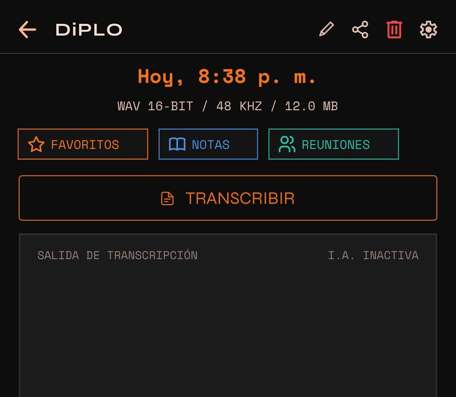 Ficha de una grabación sin transcribir, con el botón TRANSCRIBIR