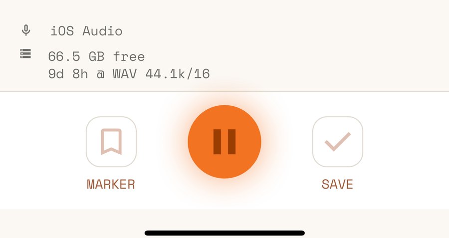 The three recording buttons: MARKER, pause and SAVE