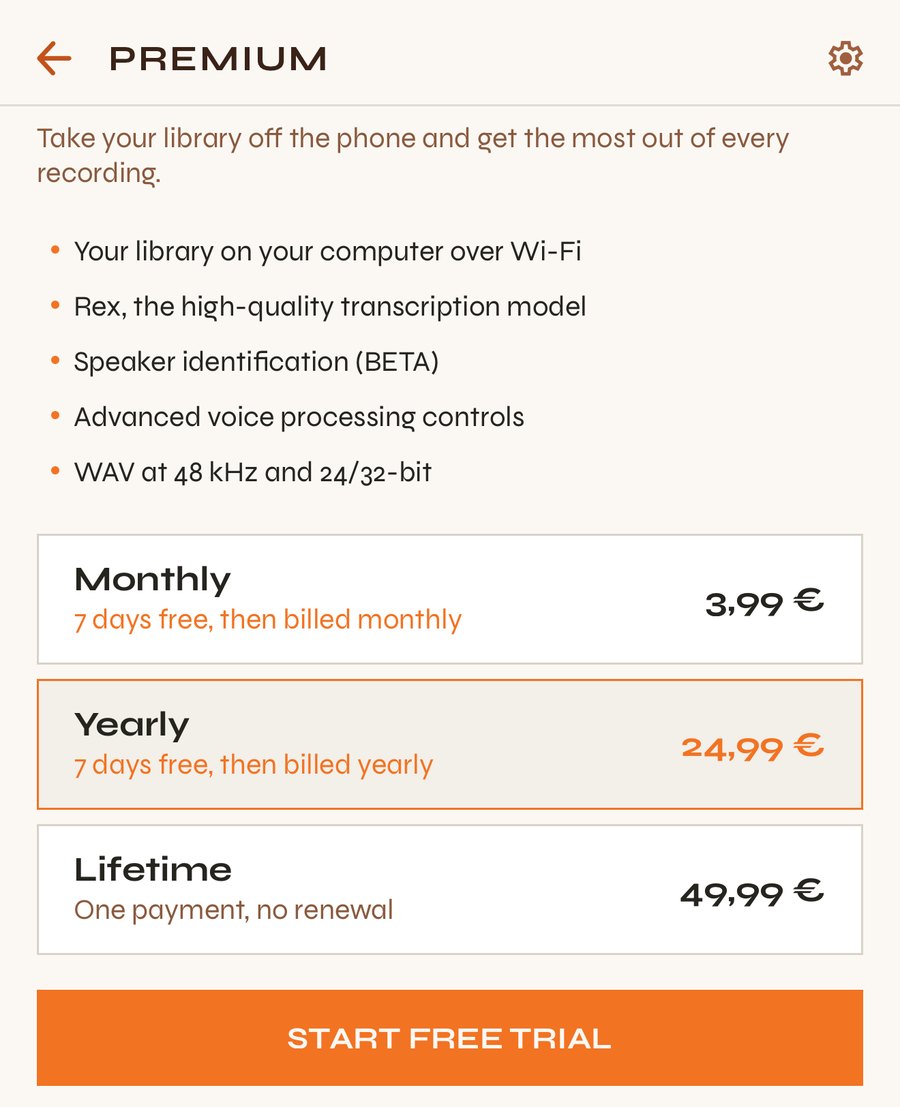 Premium screen with what's included and the plans
