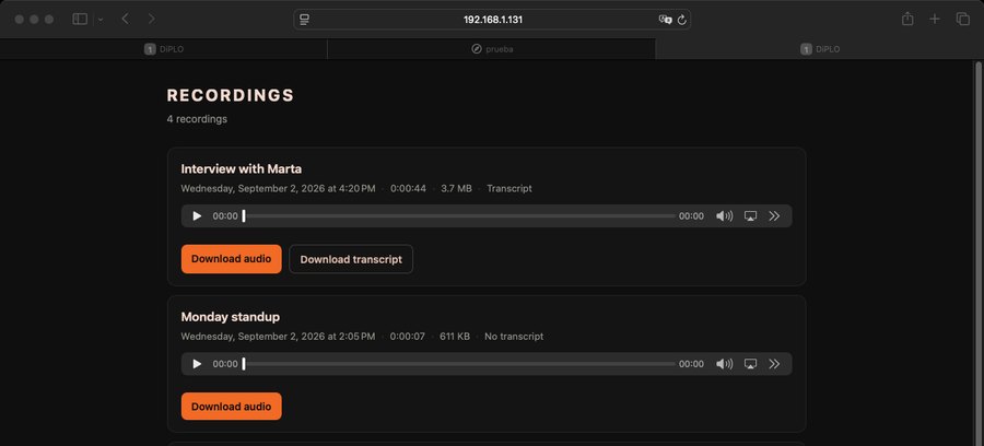 The recordings in the computer's browser