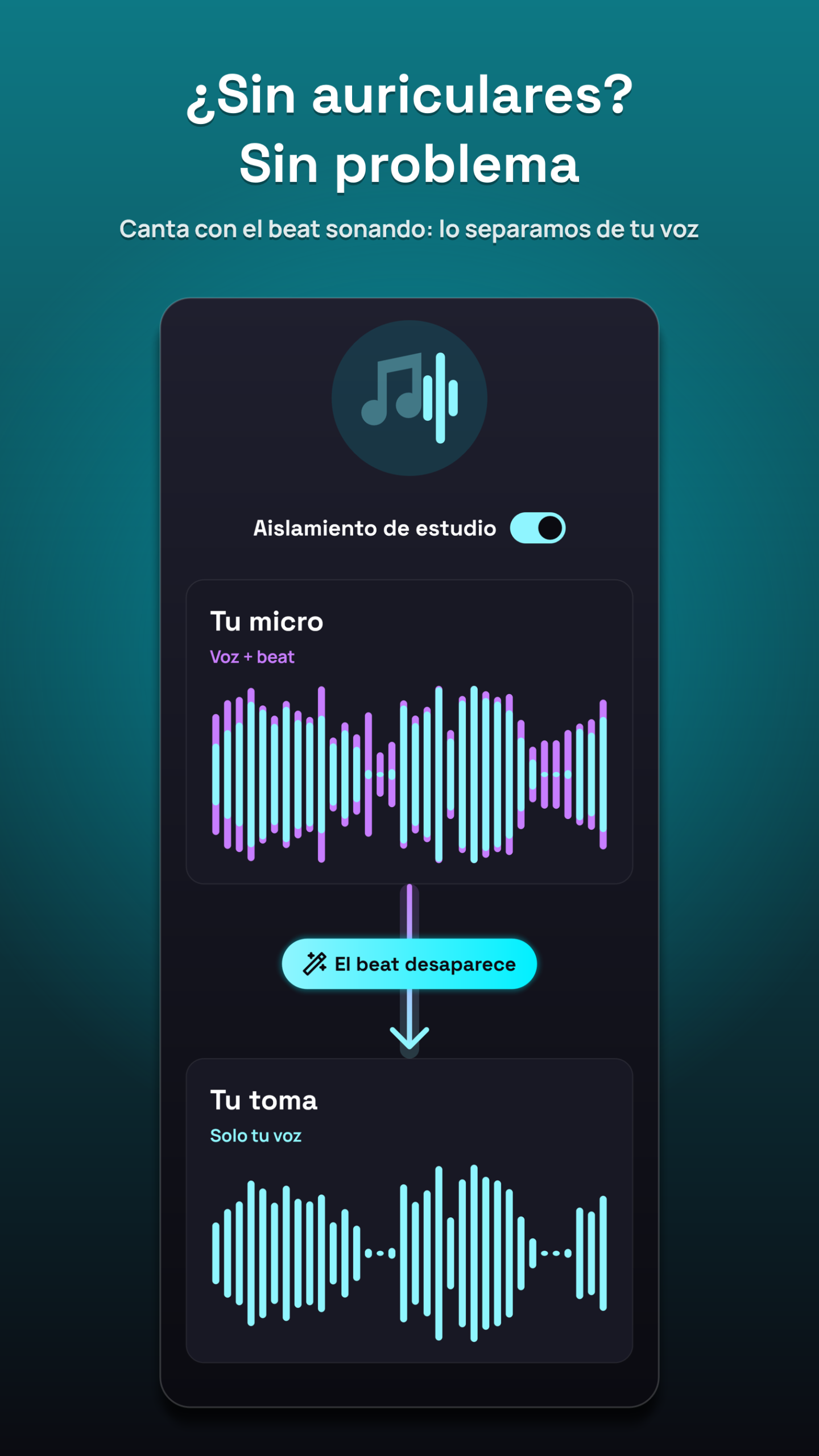 ¿Sin auriculares? Sin problema. El Aislamiento de estudio quita el beat de tu toma