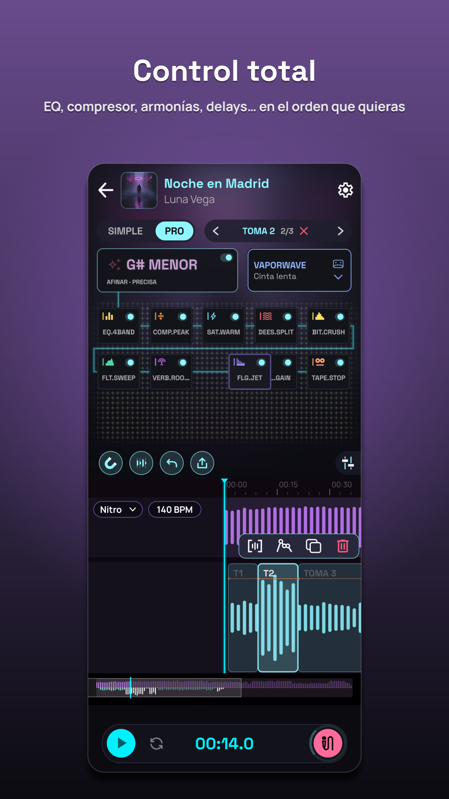 Control total. El modo Pro: el afinador y la cadena de efectos