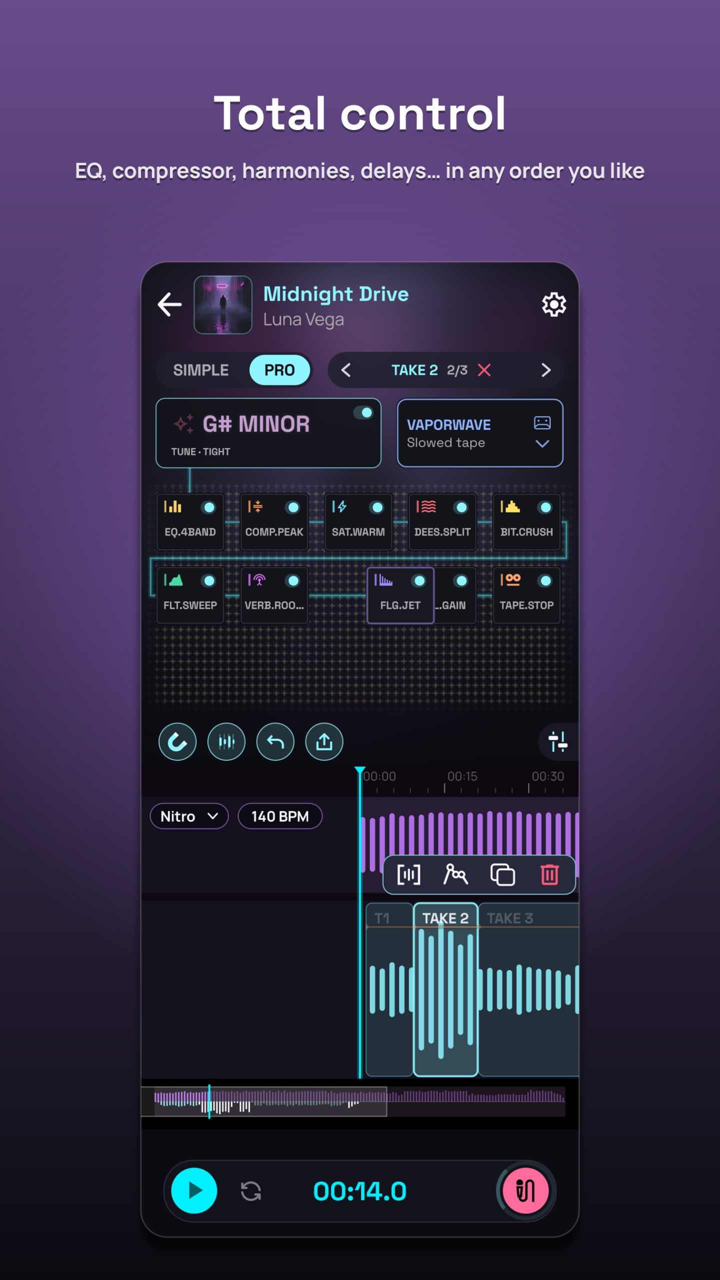 Total control. Pro mode: the tuner and the effects chain