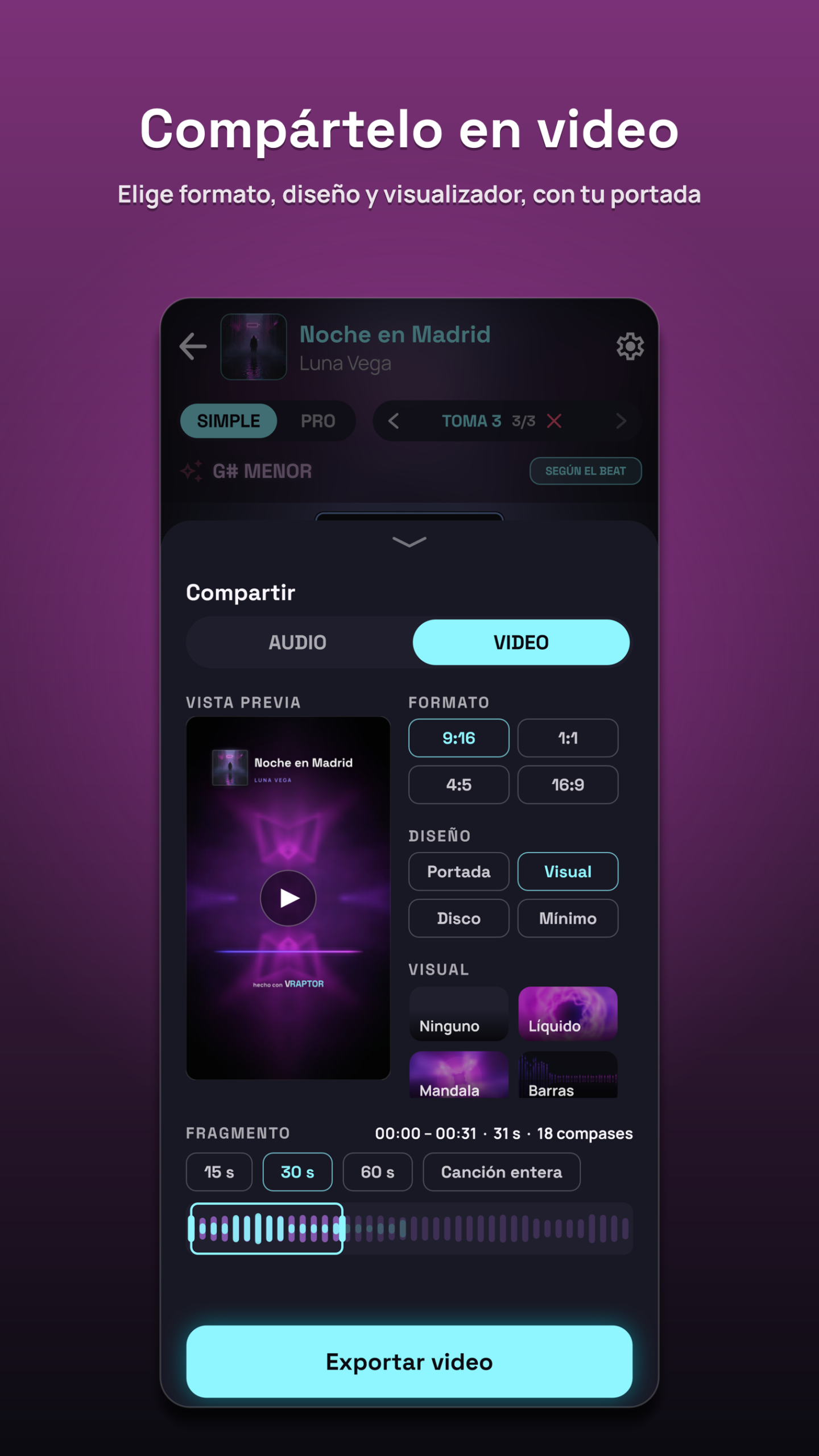 Compártelo en video. Formato, diseño, visual y fragmento