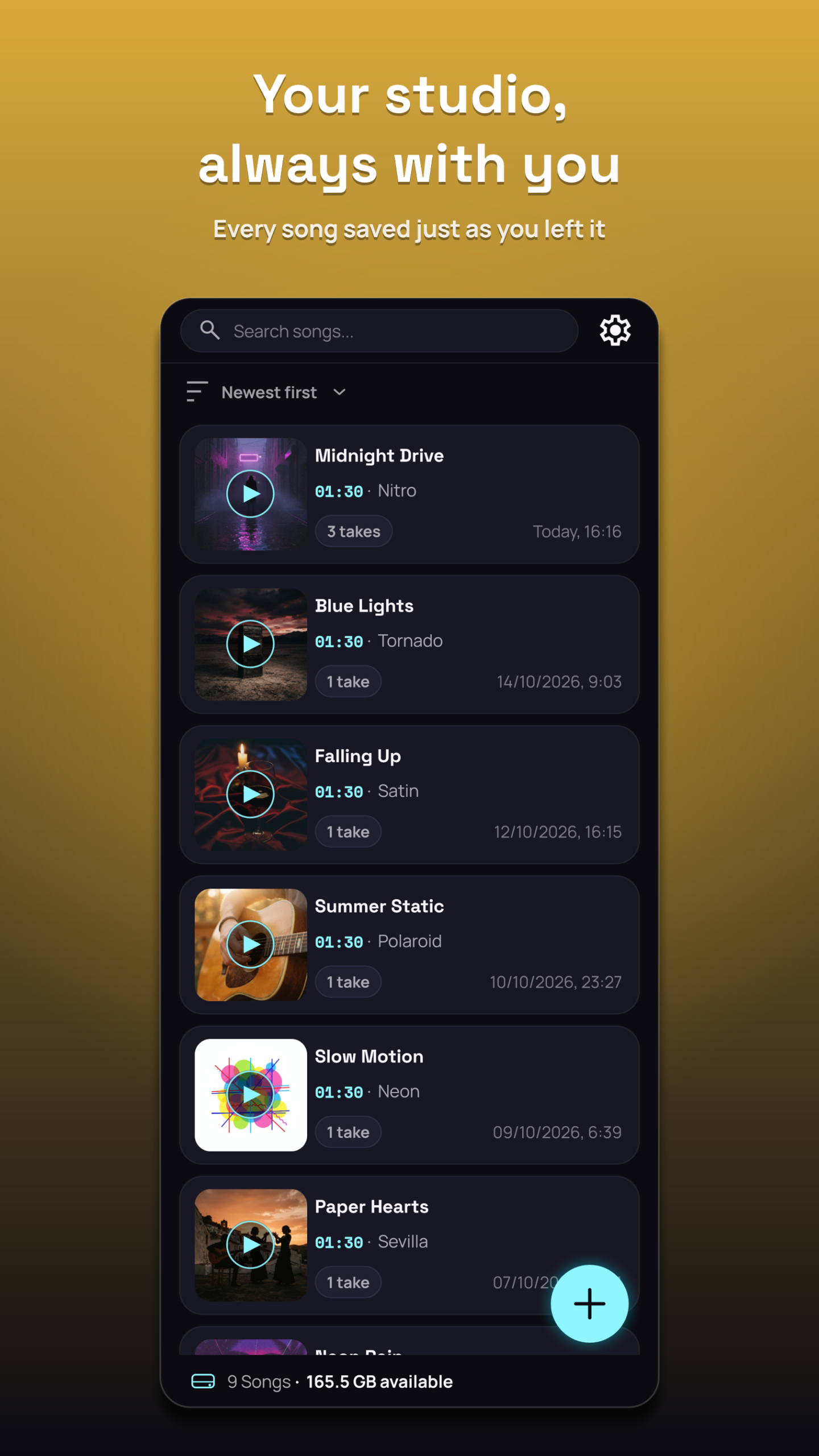 Your studio, always with you. The library with all your songs