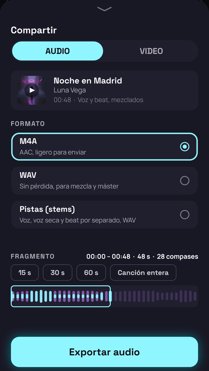 Compartir, pestaña Audio