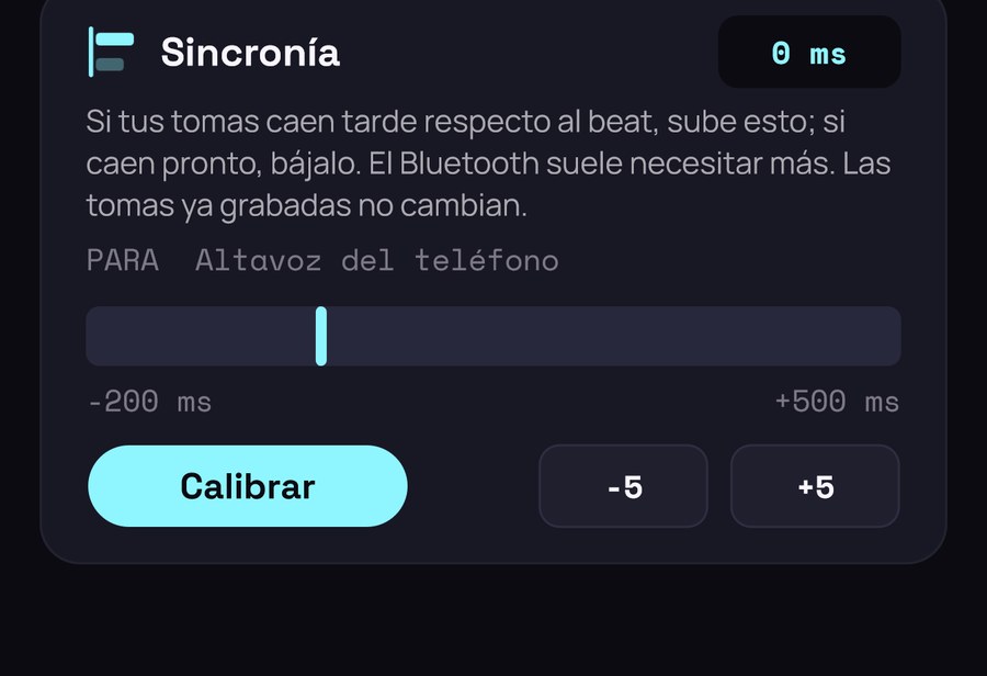 La tarjeta Sincronía en Ajustes → Grabación