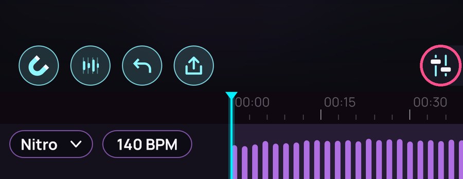 The mixer button, on the right above the timeline