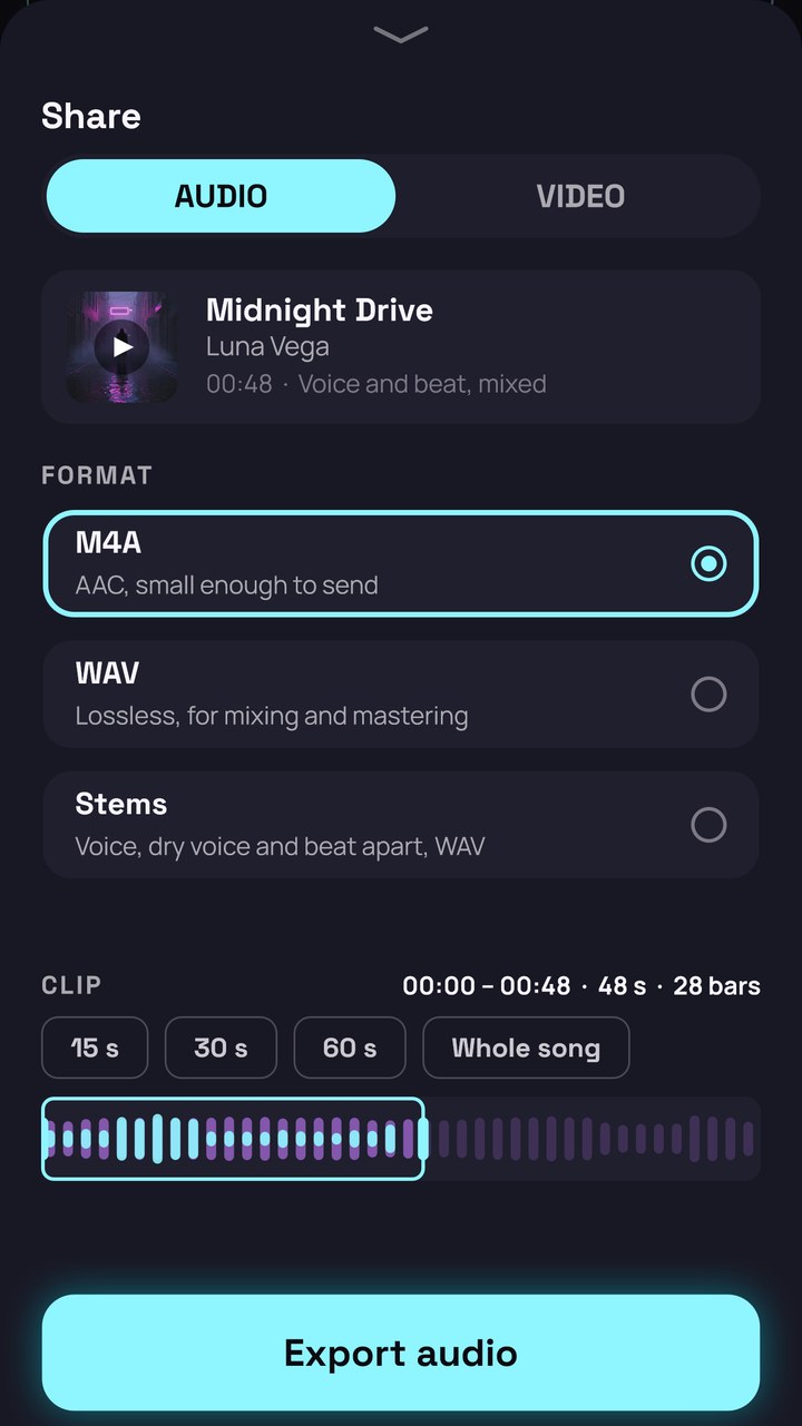 Share, Audio tab