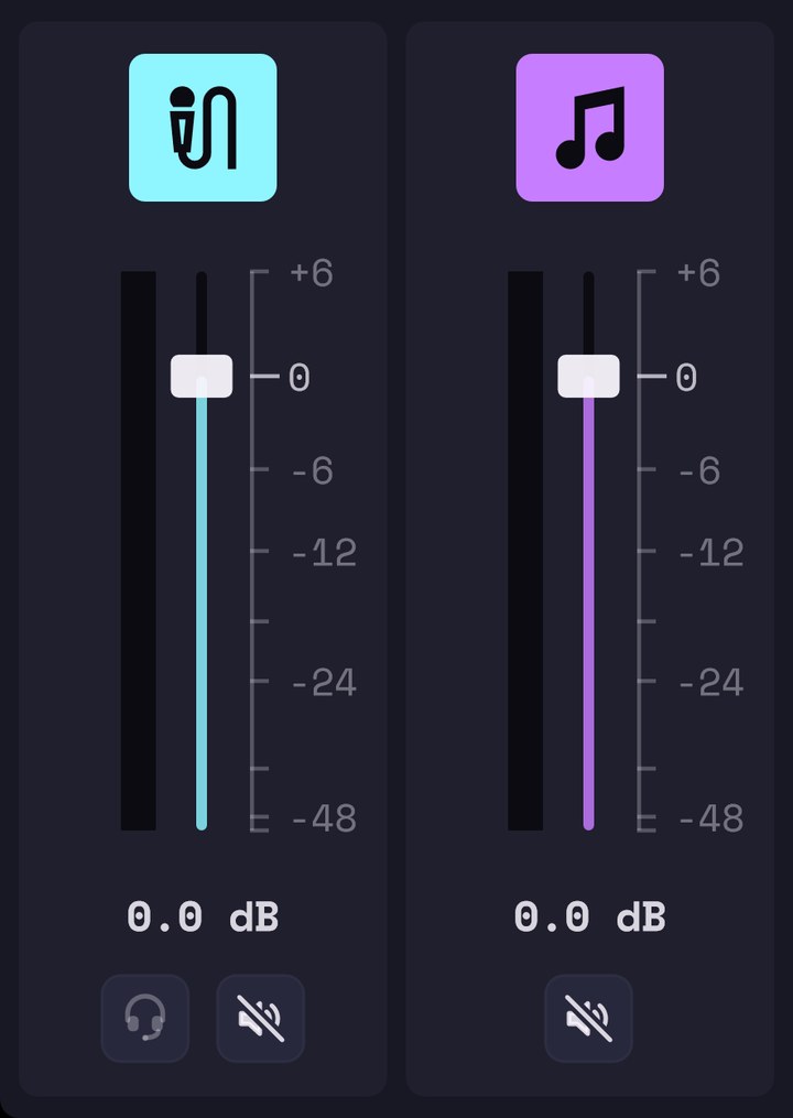 Pro mode with the mixer open: voice and beat strips