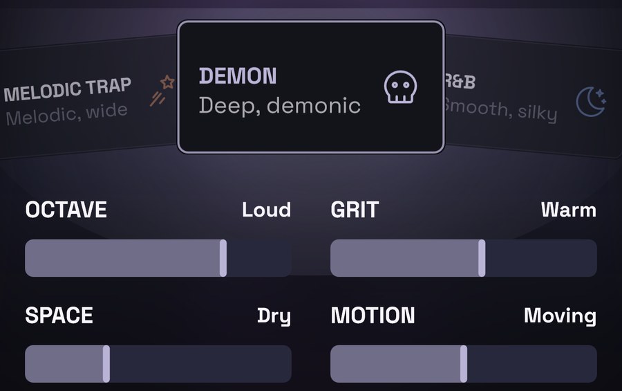 DEMON with its controls: Octave, Grit, Space and Motion